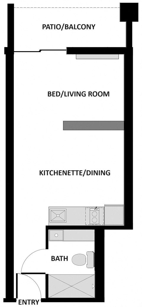 Floor plan for studio, 1 bath, 300 sqft